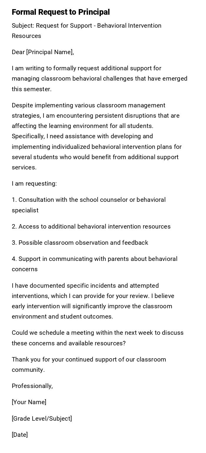 Formal Request to Principal Formal Request to Principal