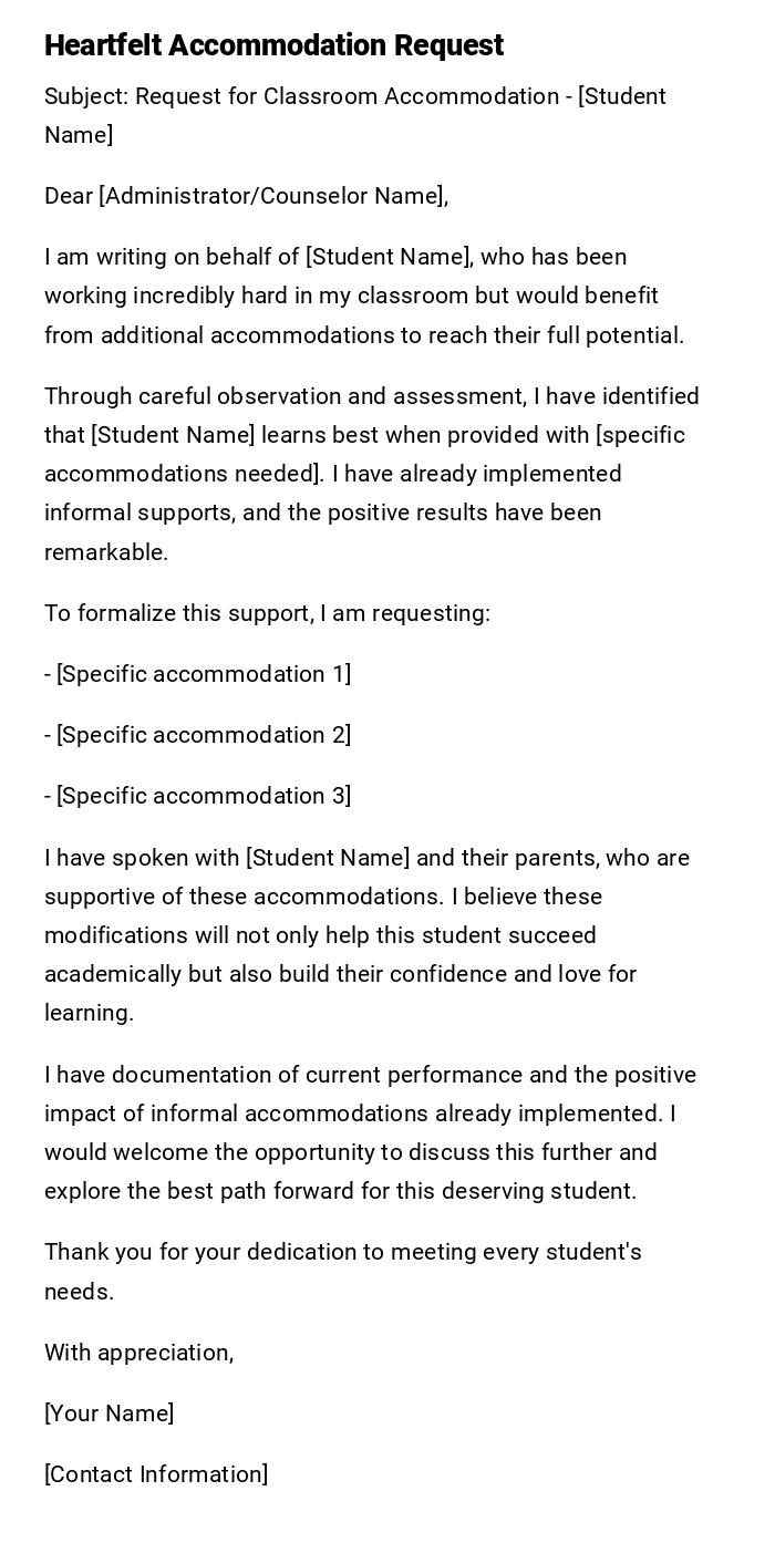 Heartfelt Accommodation Request Heartfelt Accommodation Request
