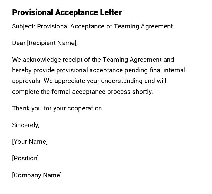 Provisional Acceptance Letter Provisional Acceptance Letter