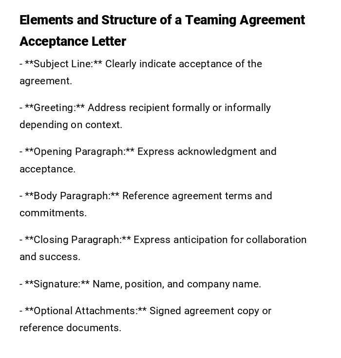Elements and Structure of a Teaming Agreement Acceptance Letter Elements and Structure of a Teaming Agreement Acceptance Letter