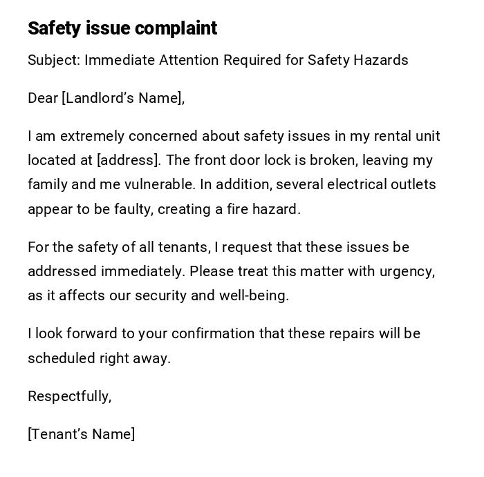 Safety issue complaint Safety issue complaint