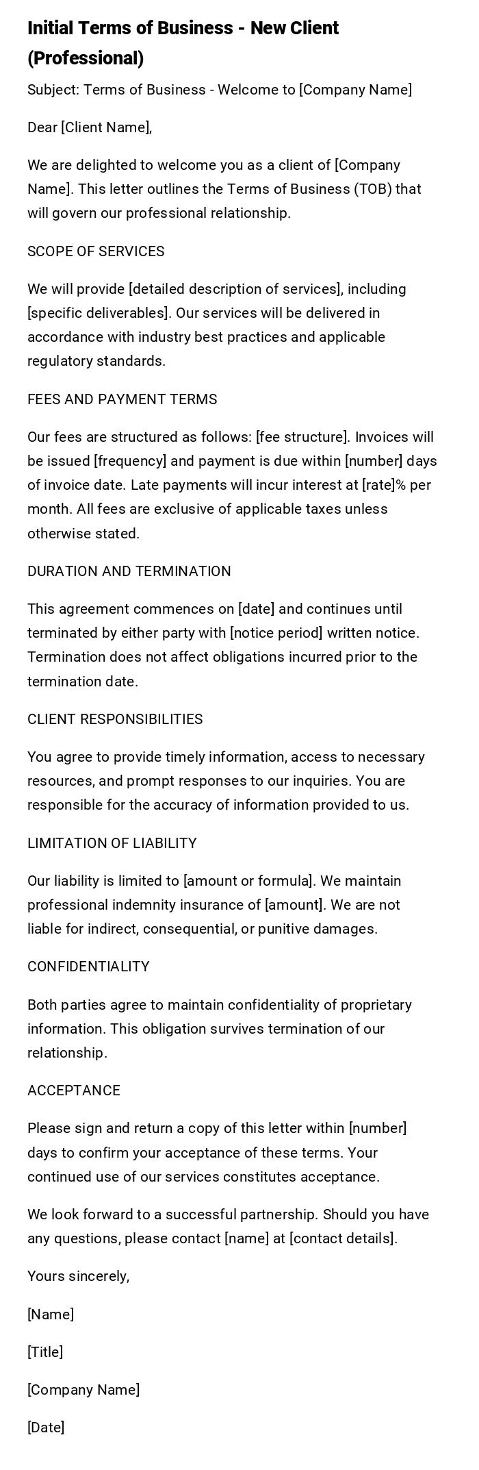 Initial Terms of Business - New Client (Professional) Initial Terms of Business - New Client (Professional)