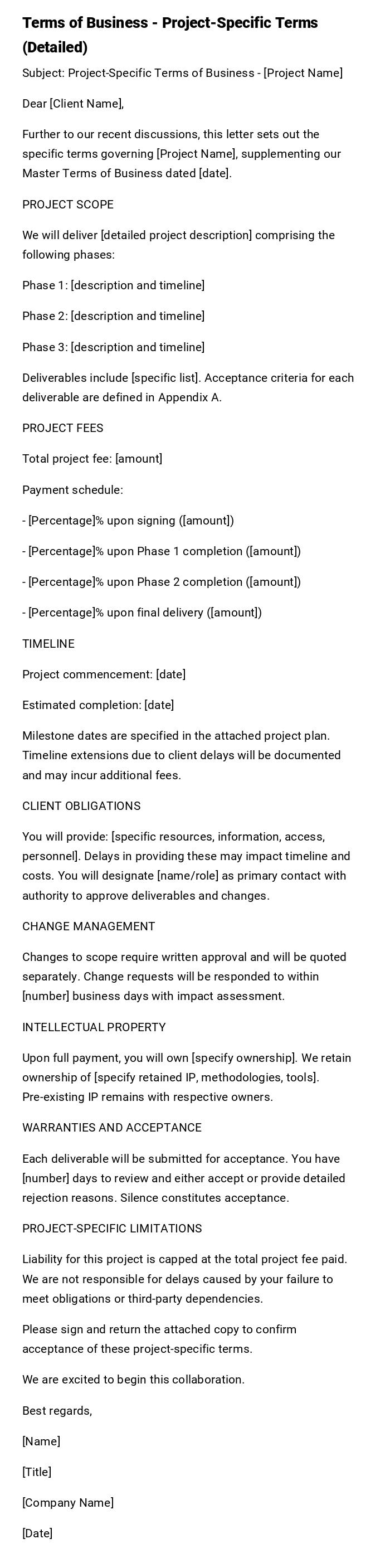 Terms of Business - Project-Specific Terms (Detailed) Terms of Business - Project-Specific Terms (Detailed)