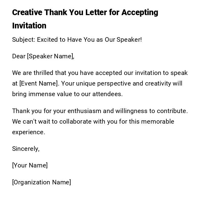 Creative Thank You Letter for Accepting Invitation Creative Thank You Letter for Accepting Invitation