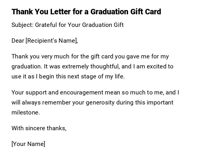 Thank You Letter for a Graduation Gift Card Thank You Letter for a Graduation Gift Card