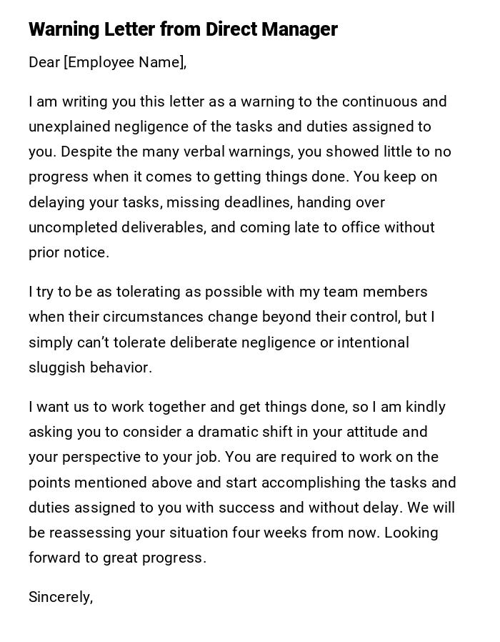 Warning Letter from Direct Manager