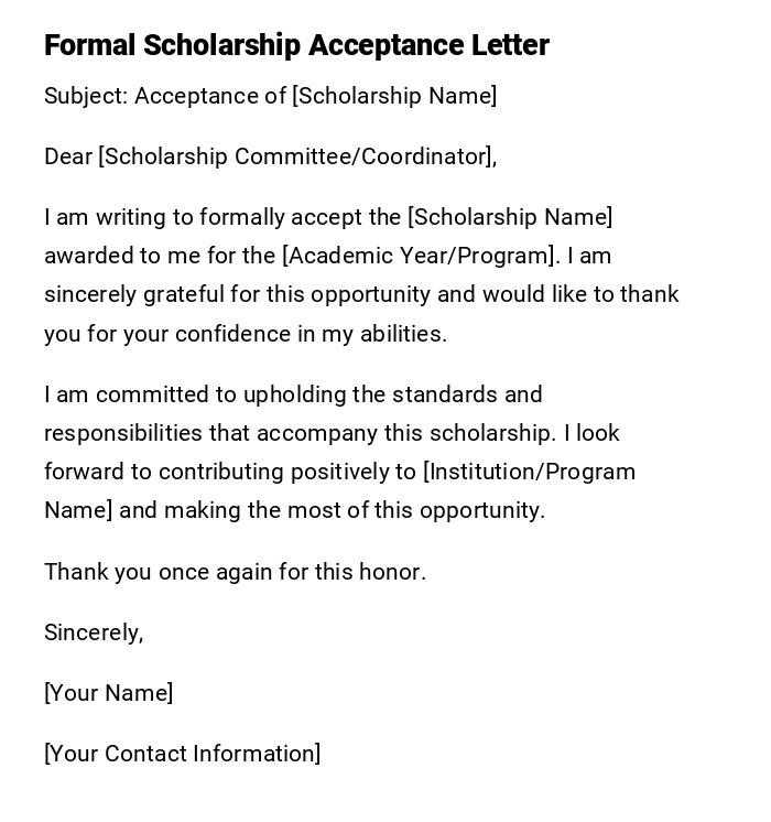 Formal Scholarship Acceptance Letter Formal Scholarship Acceptance Letter