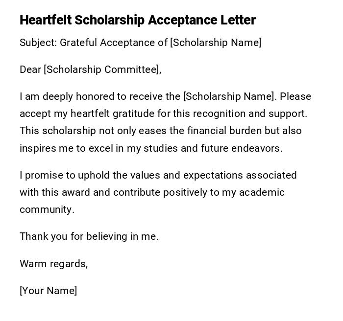 Heartfelt Scholarship Acceptance Letter Heartfelt Scholarship Acceptance Letter