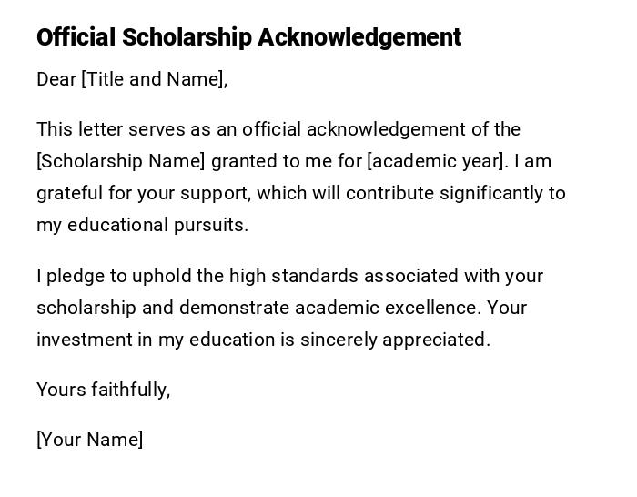Official Scholarship Acknowledgement Official Scholarship Acknowledgement