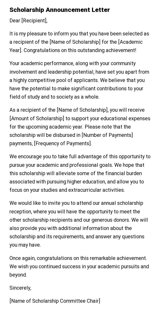 Scholarship Announcement Letter