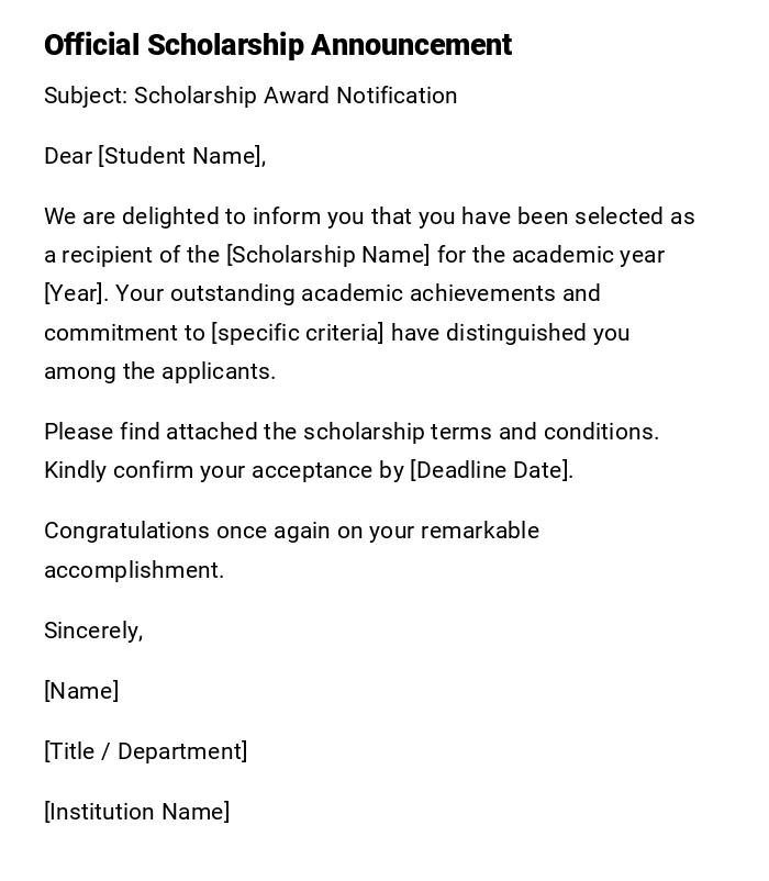 Official Scholarship Announcement Official Scholarship Announcement