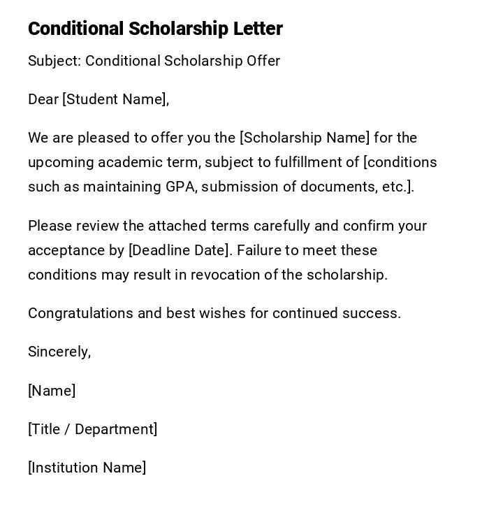 Conditional Scholarship Letter Conditional Scholarship Letter
