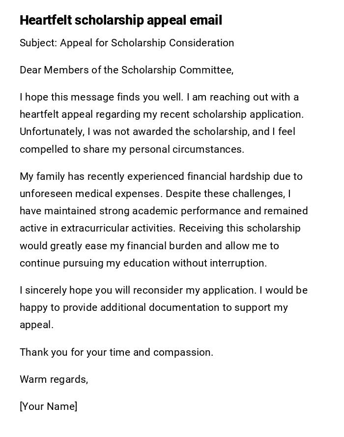 Heartfelt scholarship appeal email Heartfelt scholarship appeal email