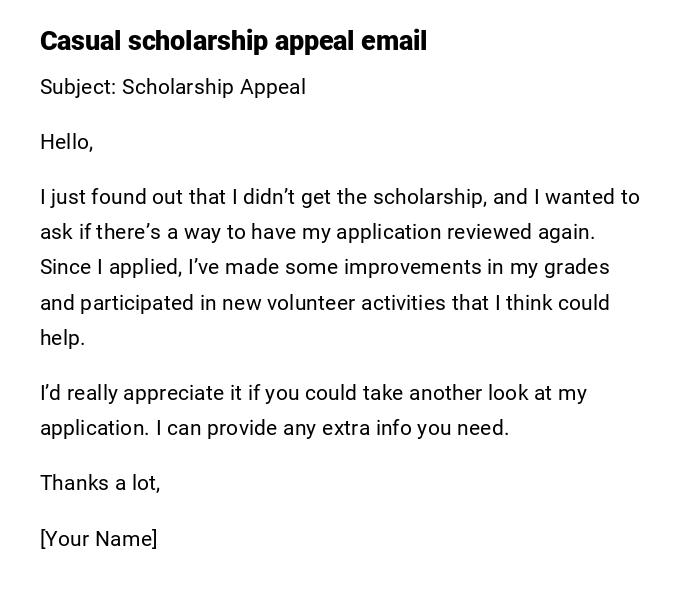 Casual scholarship appeal email Casual scholarship appeal email