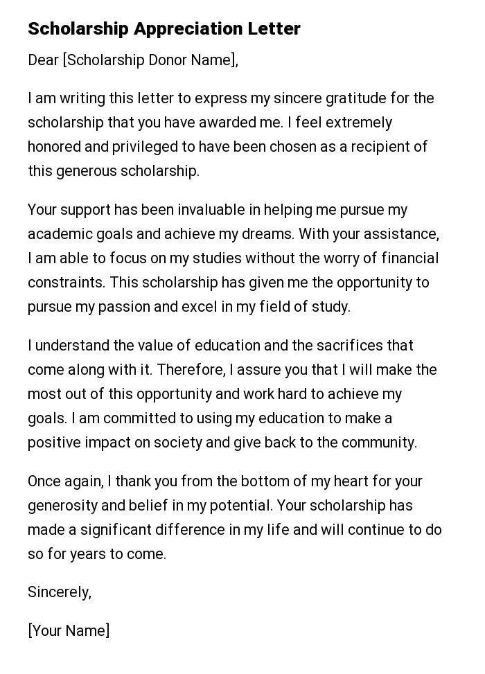 Scholarship Appreciation Letter