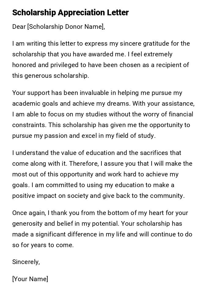 Scholarship Appreciation Letter