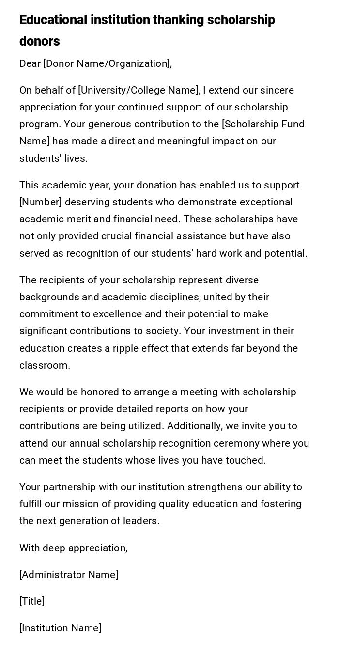 Educational institution thanking scholarship donors Educational institution thanking scholarship donors