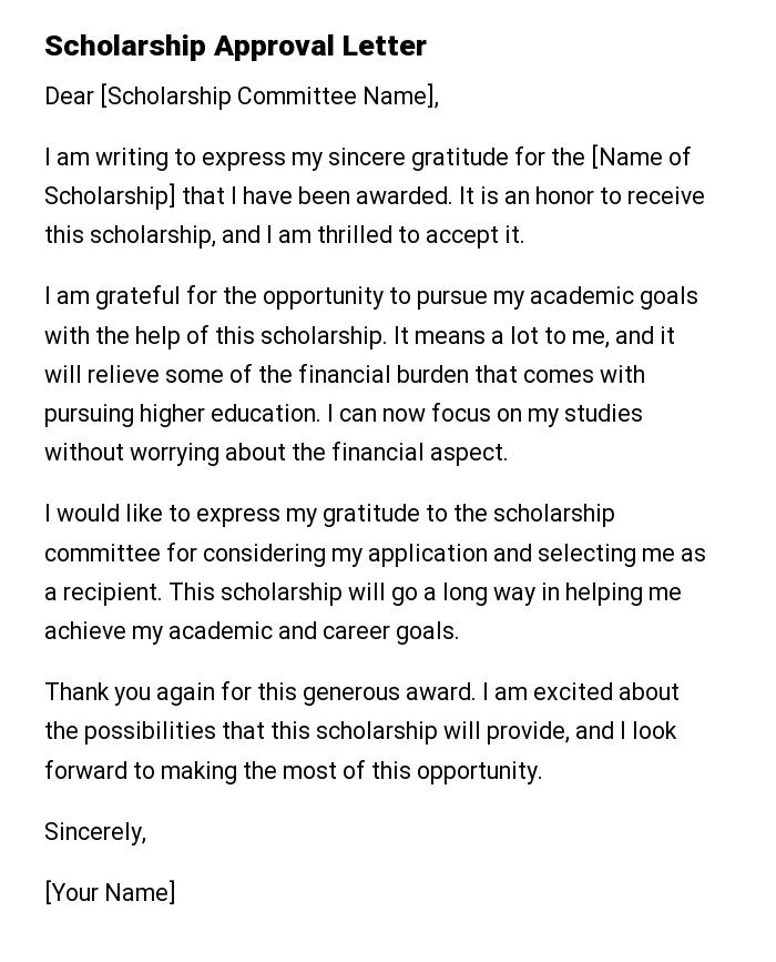 Scholarship Approval Letter