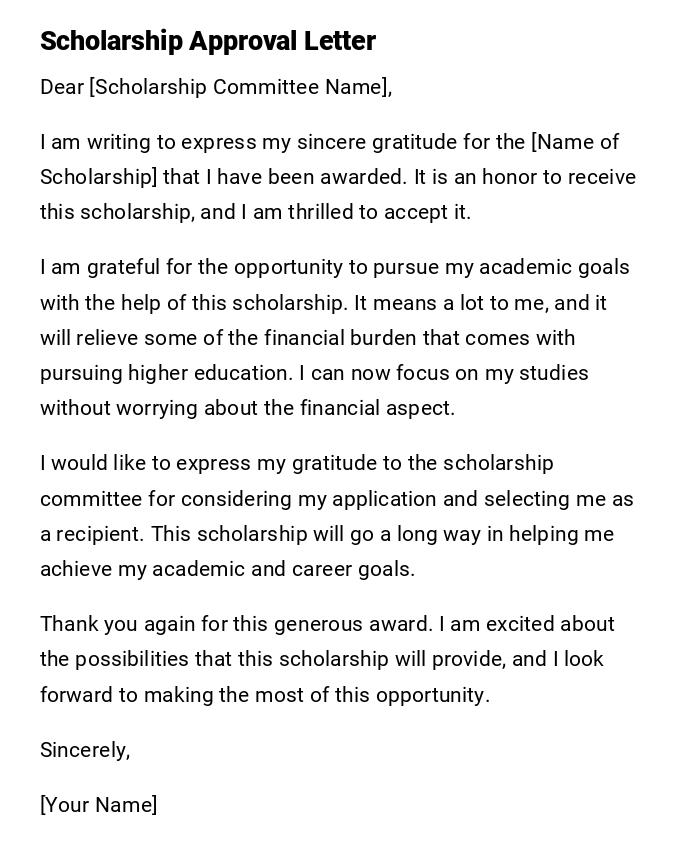 Scholarship Approval Letter