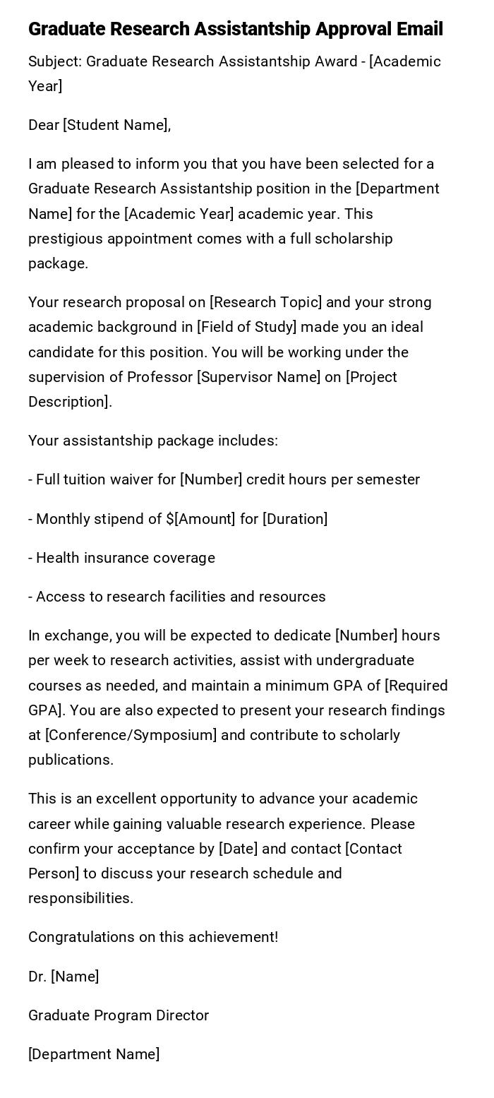 Graduate Research Assistantship Approval Email Graduate Research Assistantship Approval Email
