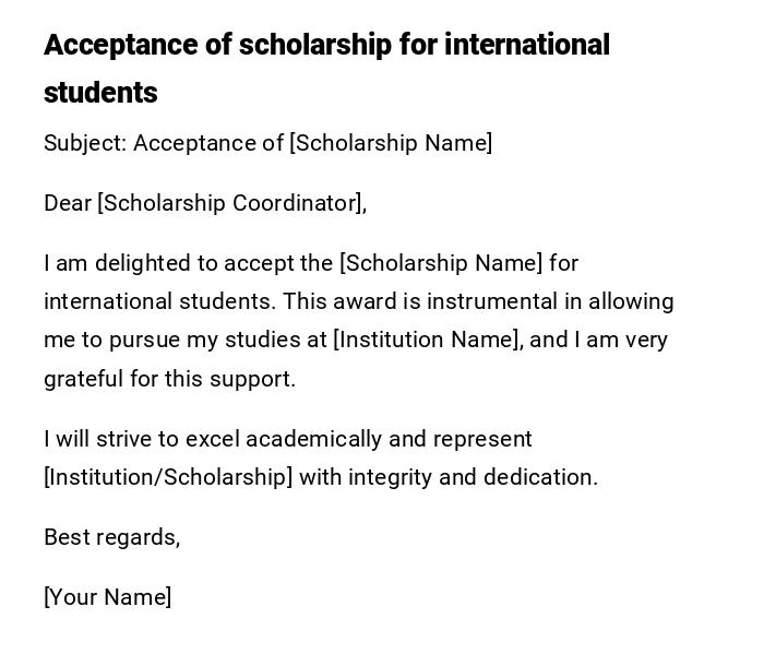 Acceptance of scholarship for international students Acceptance of scholarship for international students