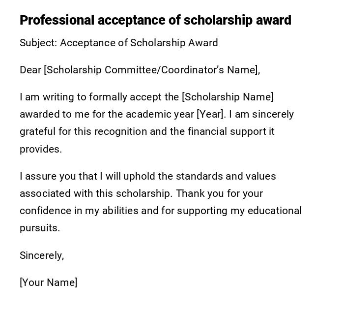 Professional acceptance of scholarship award Professional acceptance of scholarship award