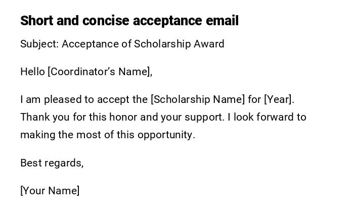 Short and concise acceptance email Short and concise acceptance email
