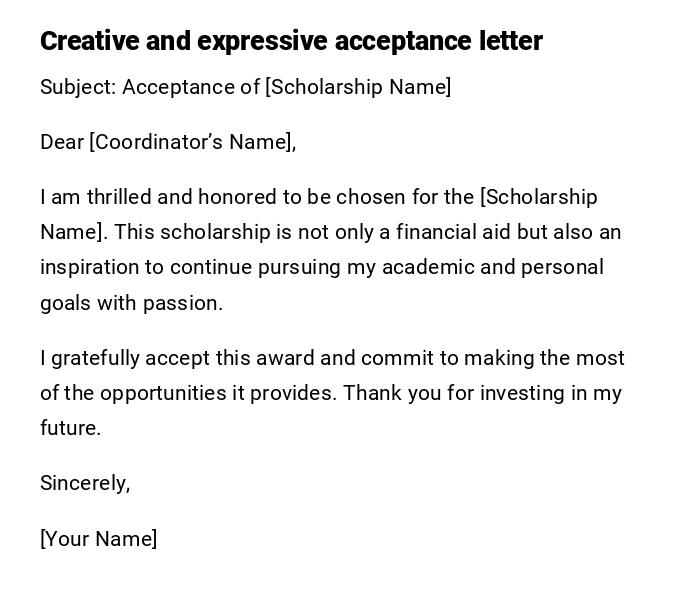 Creative and expressive acceptance letter Creative and expressive acceptance letter