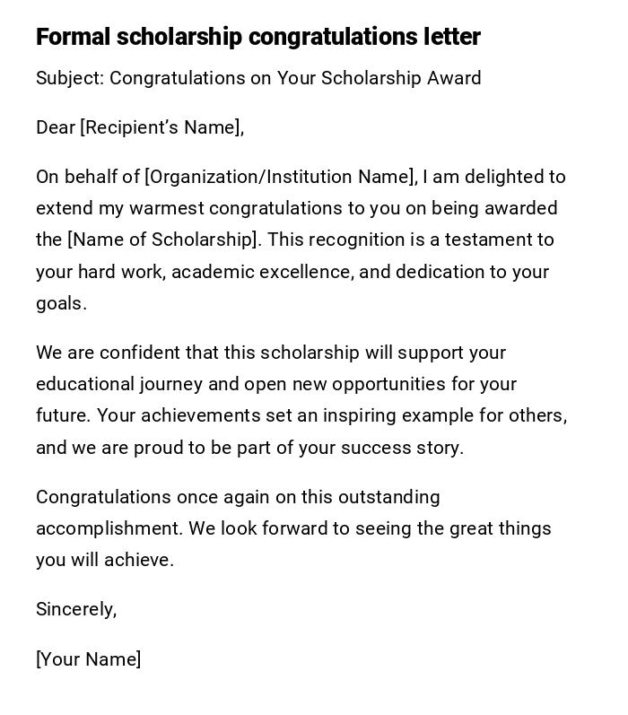 Formal scholarship congratulations letter Formal scholarship congratulations letter