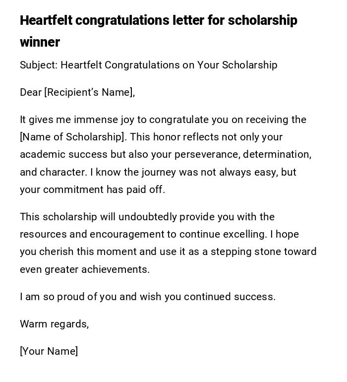 Heartfelt congratulations letter for scholarship winner Heartfelt congratulations letter for scholarship winner