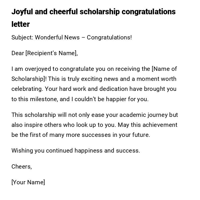 Joyful and cheerful scholarship congratulations letter Joyful and cheerful scholarship congratulations letter