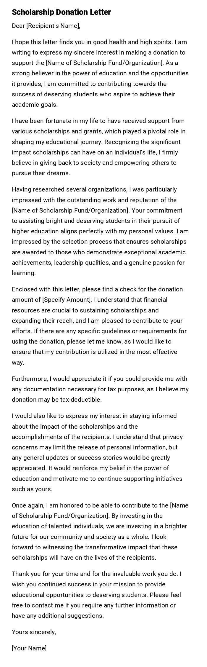 Scholarship Donation Letter