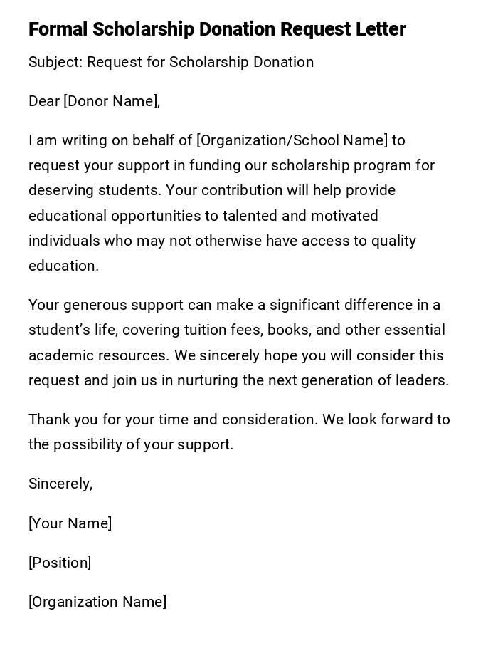 Formal Scholarship Donation Request Letter Formal Scholarship Donation Request Letter