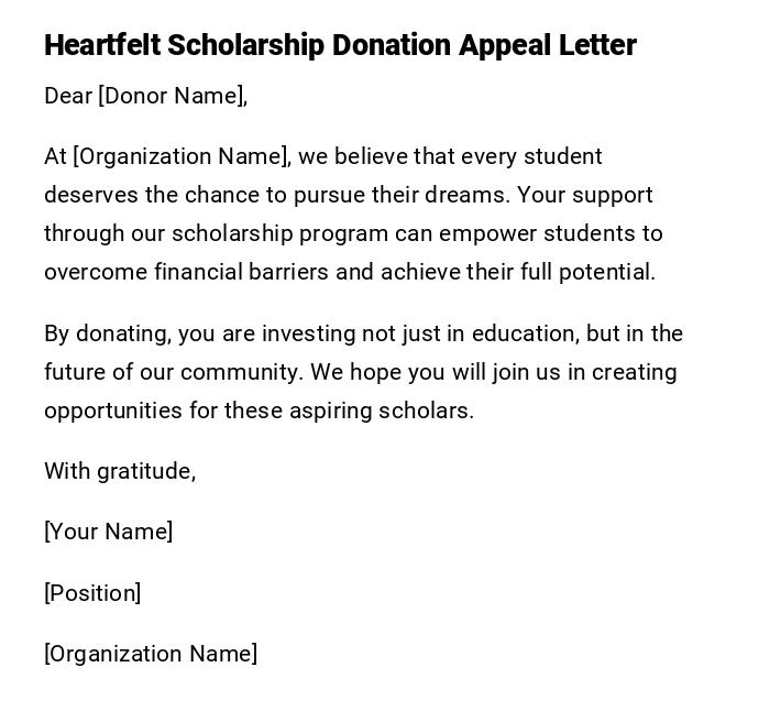Heartfelt Scholarship Donation Appeal Letter Heartfelt Scholarship Donation Appeal Letter