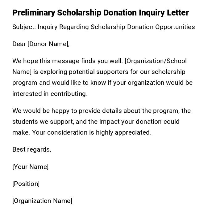 Preliminary Scholarship Donation Inquiry Letter Preliminary Scholarship Donation Inquiry Letter