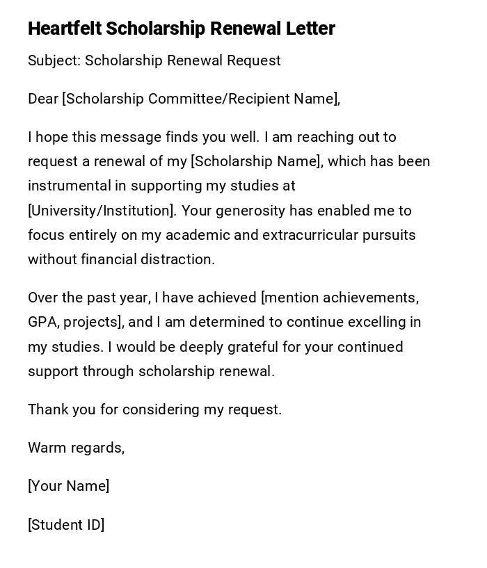 Heartfelt Scholarship Renewal Letter Heartfelt Scholarship Renewal Letter