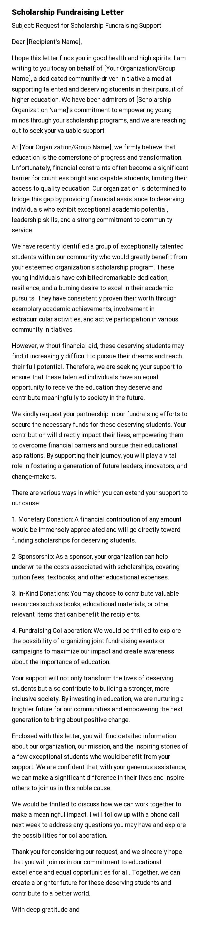 Scholarship Fundraising Letter