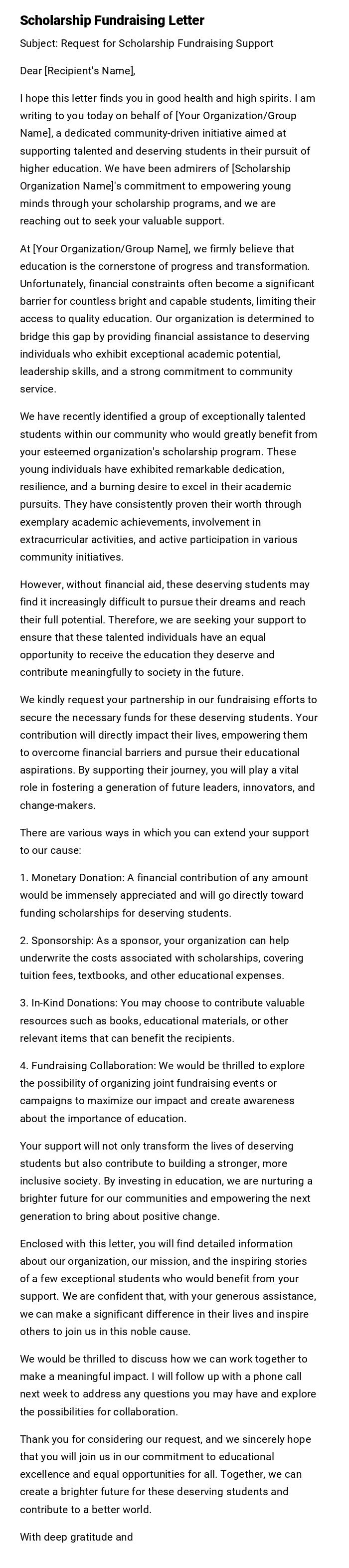 Scholarship Fundraising Letter