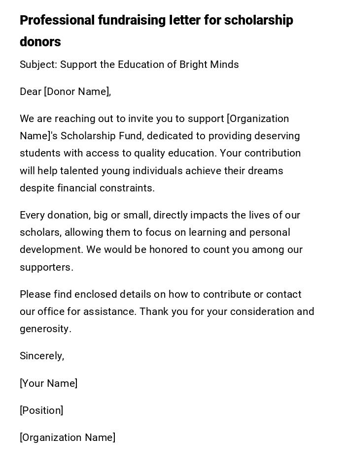 Professional fundraising letter for scholarship donors