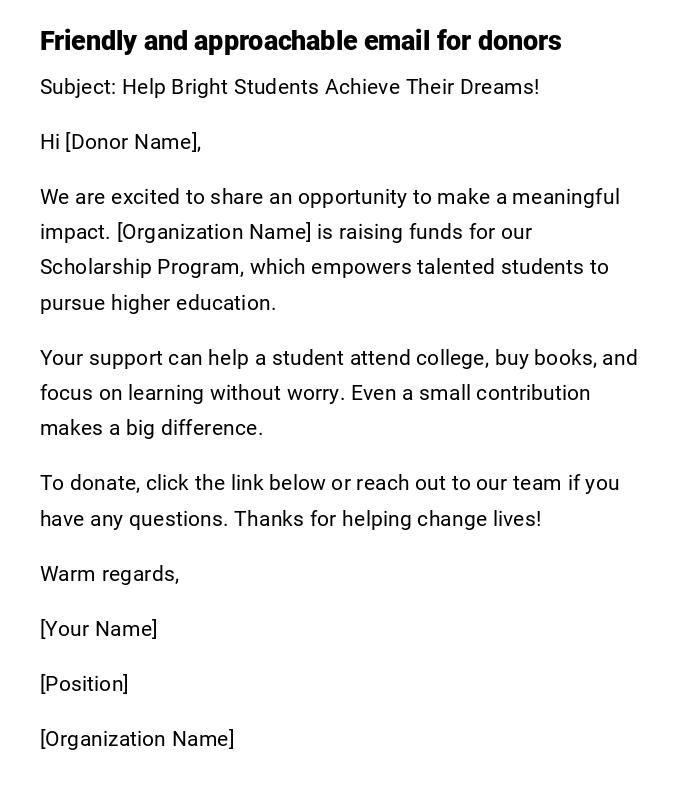 Friendly and approachable email for donors