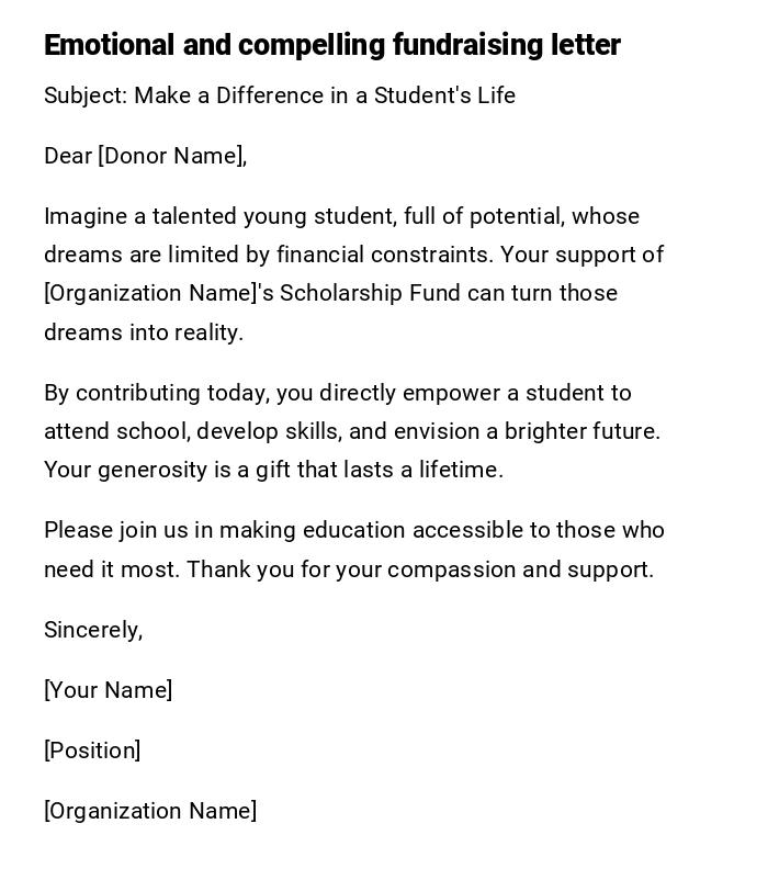 Emotional and compelling fundraising letter