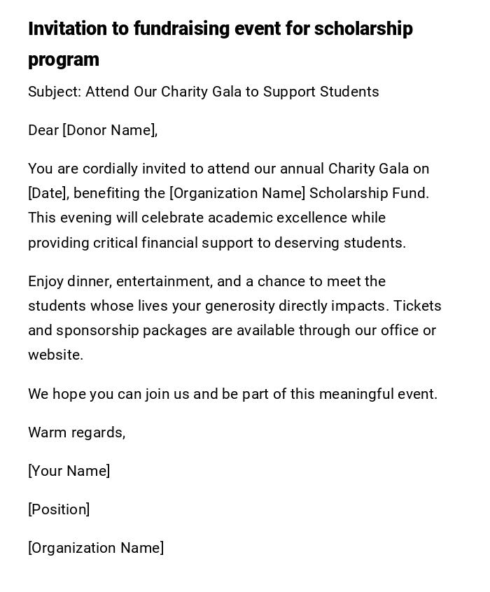 Invitation to fundraising event for scholarship program