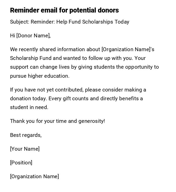 Reminder email for potential donors