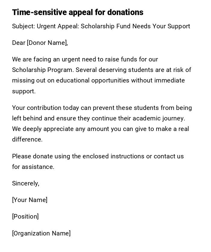 Time-sensitive appeal for donations