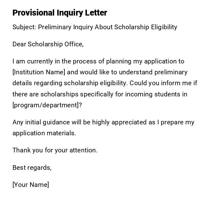 Provisional Inquiry Letter