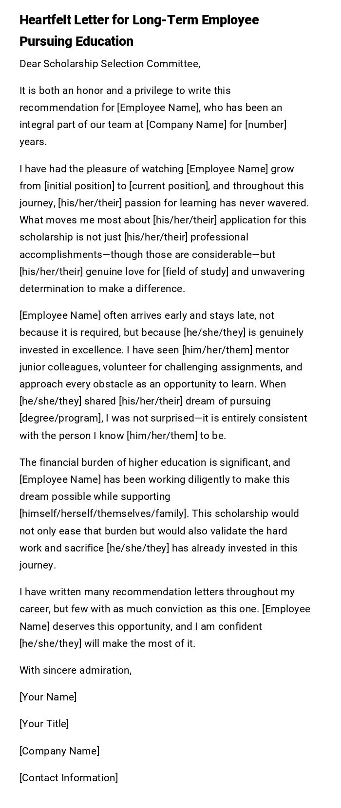 Heartfelt Letter for Long-Term Employee Pursuing Education
