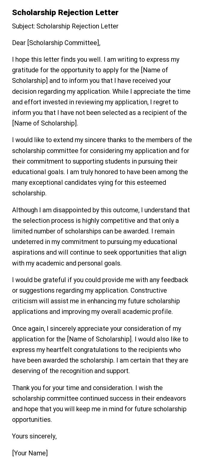 Scholarship Rejection Letter