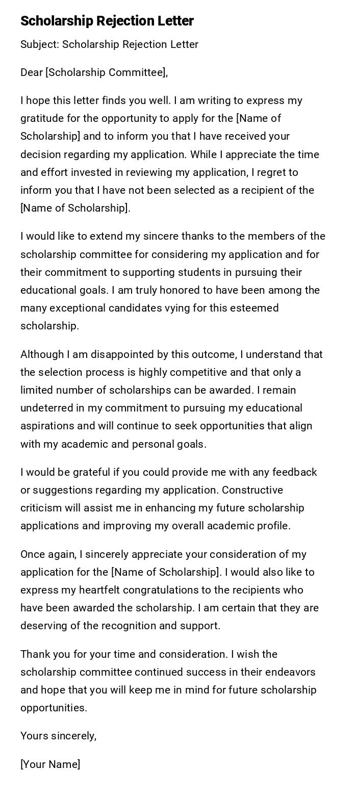 Scholarship Rejection Letter