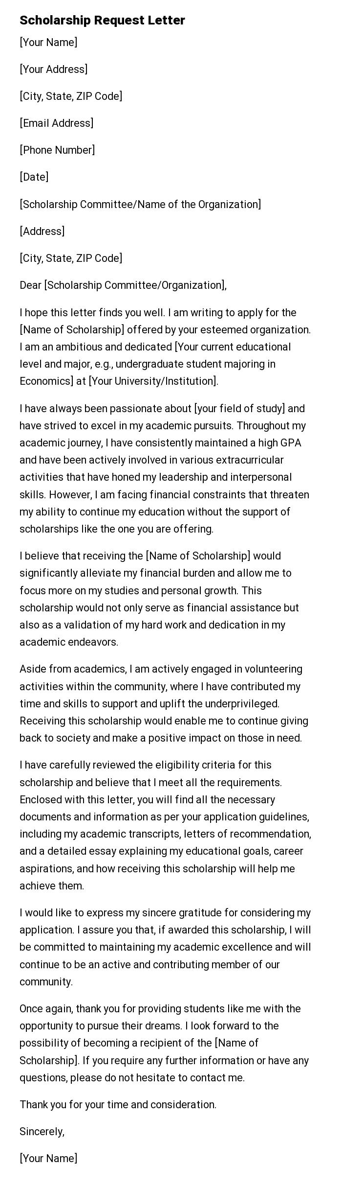 Scholarship Request Letter