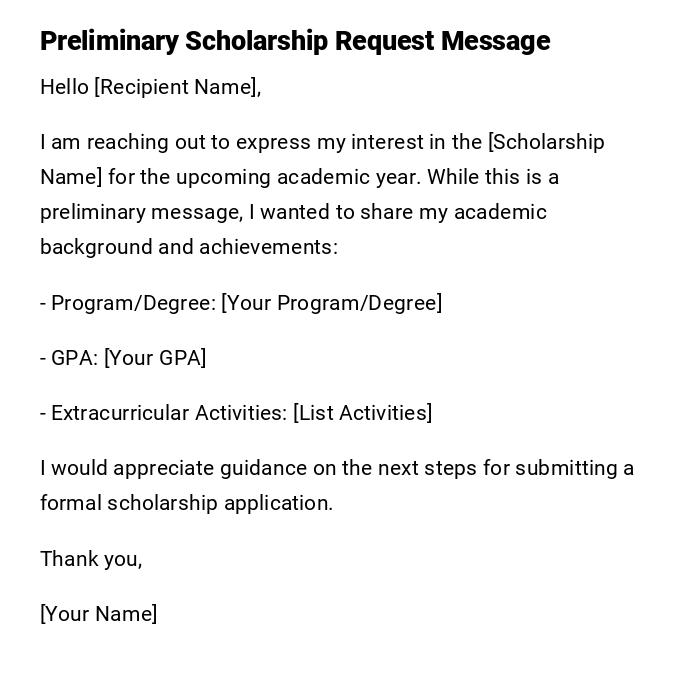 Preliminary Scholarship Request Message Preliminary Scholarship Request Message